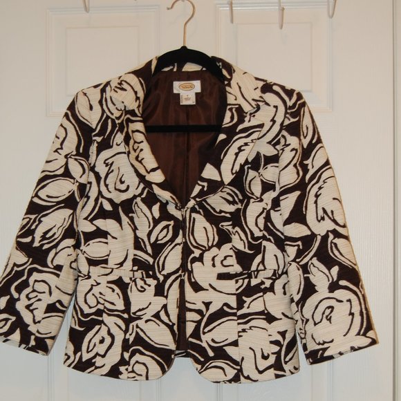 TALBOTS Brown and White Women's Patterned Jacket Size 4 - Picture 2 of 8